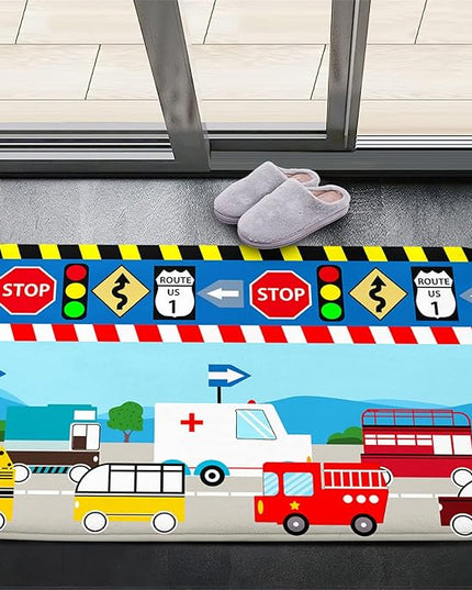 Cartoon Ambulance Car Area Rug Car Carpet for Kids Play Rug for Cars and Trucks Car Rug Play Mat Car Track Rug Truck Rugs for Boys Room Rugs for Boys Bedroom,Light Blue 2'×3' - LeafyLoom