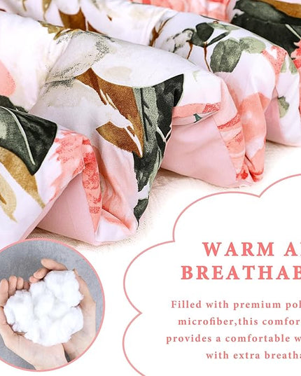 DILIMI Full Size Comforter Set for Girls, Reversible Comforter Full Size, 5 Pieces Ultra Soft Pink Floral Full Size Bed Comforter Sets with Sheet, Comforter, Flat Sheet, 2 Pillowcase - LeafyLoom