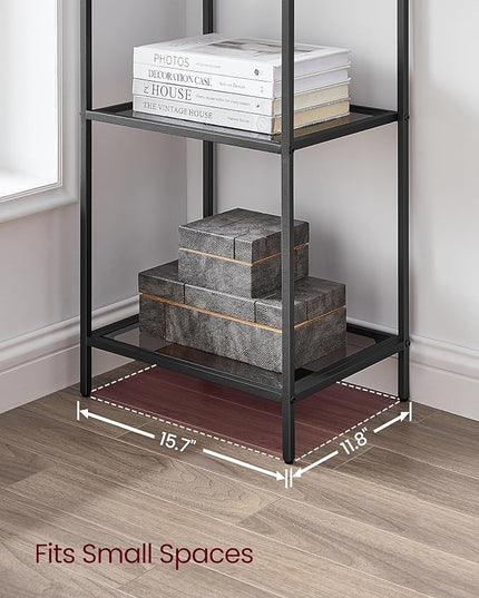 VASAGLE Bookcase, 6-Tier Bookshelf, Slim Shelving Unit for Bedroom, Bathroom, Home Office, Tempered Glass, Steel Frame, Ink Black and Slate Gray ULGT500G01 - LeafyLoom