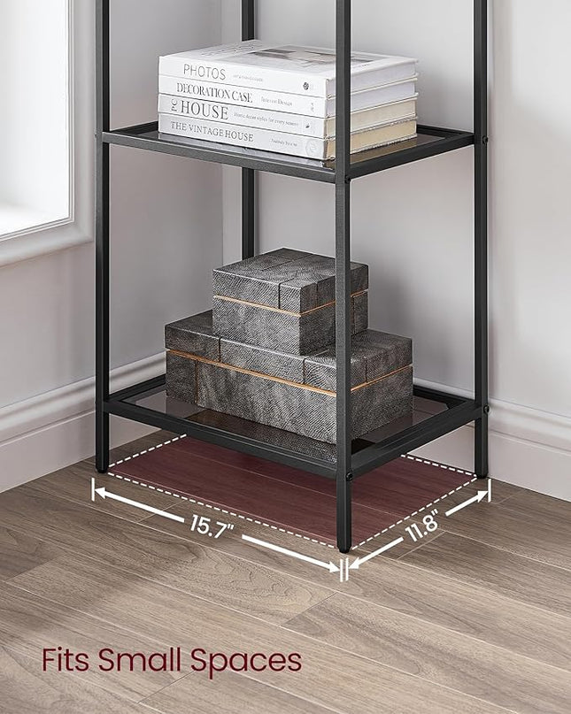 VASAGLE Bookcase, 6-Tier Bookshelf, Slim Shelving Unit for Bedroom, Bathroom, Home Office, Tempered Glass, Steel Frame, Ink Black and Slate Gray ULGT500G01 - LeafyLoom