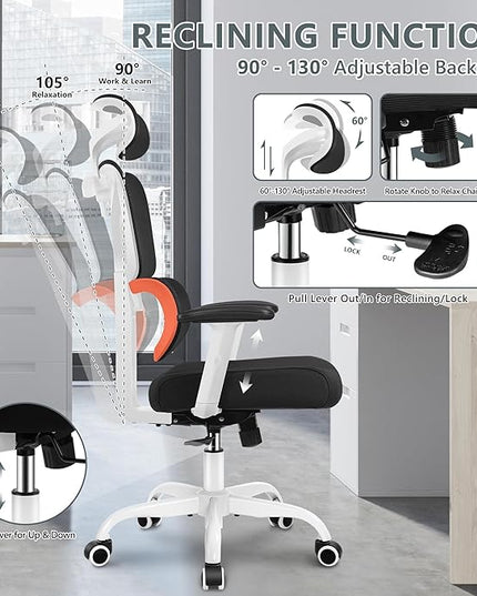 Office Chair Ergonomic Desk Chair, High Back Gaming Chair, Big and Tall Reclining chair Comfy Home Office Desk Chair Lumbar Support Breathable Mesh Computer Chair Adjustable Armrests(W-Orange) - LeafyLoom