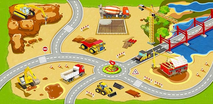 Booooom Jackson Construction Car Rug Kids Rug 39”,x79”,Durable Construction Site Play Mat,Construction Car Mat, Construction Area Rug,Car Road Rug for Play and Learning,Construction Vehicle Play Mat - LeafyLoom
