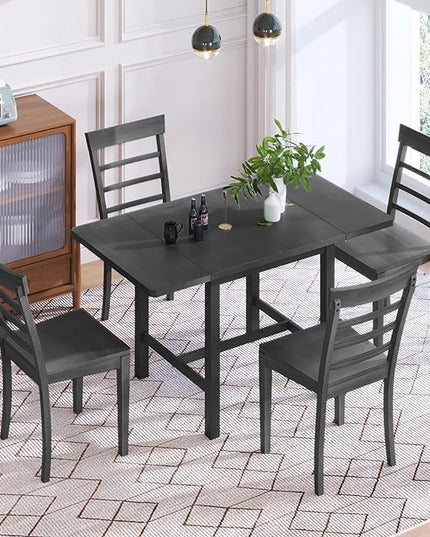 NicBex Dining Table Set for 4 Kitchen Table Set 5-Piece Wood Square Drop Leaf Breakfast Nook Extendable Dining Table Set with 4 Ladder Back Chairs for Small Places, Gray - LeafyLoom