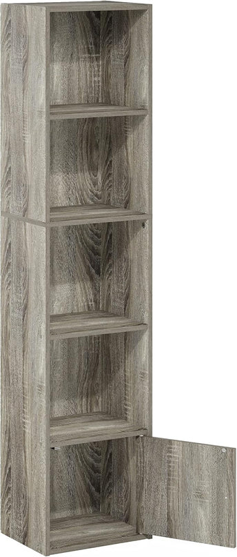 Furinno Luder Shelf Bookcase with 1 Door Storage Cabinet, French Oak - LeafyLoom