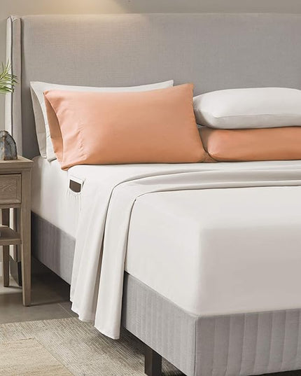 Comfort Spaces Bed in A Bag - Trendy Casual Design Cozy Comforter with Complete Sheet Set with Side Pocket, All Season Cover, Matching Shams, Queen(90"x90"), Gloria, Damask Coral 9 Piece - LeafyLoom