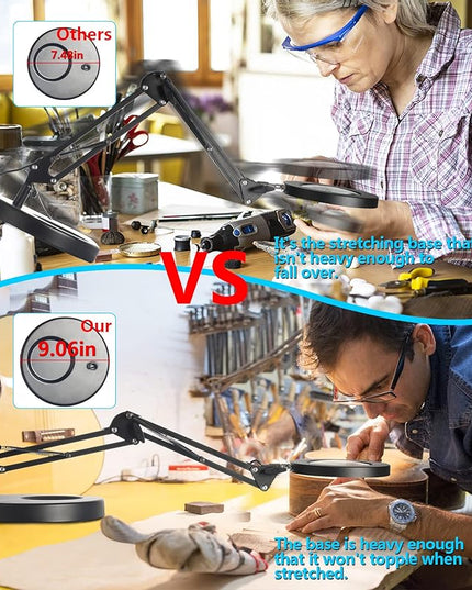 8X Desk Magnifying Glass with Light, NUEYiO 2-in-1 Heavy Duty Base&Clamp Magnifying lamp, 4.1'' Real Glass Len, 3 Color Stepless Dimmable LED Lighted Magnifier Glass for Soldering Crafts Sewing - LeafyLoom