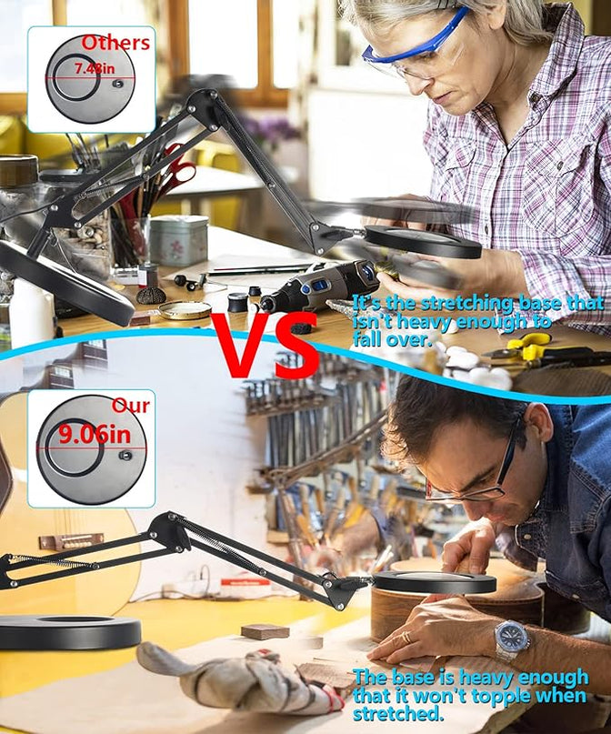 8X Desk Magnifying Glass with Light, NUEYiO 2-in-1 Heavy Duty Base&Clamp Magnifying lamp, 4.1'' Real Glass Len, 3 Color Stepless Dimmable LED Lighted Magnifier Glass for Soldering Crafts Sewing - LeafyLoom