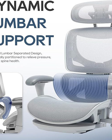 Ergonomic Mesh Office Chair with Footrest, Executive High Back Computer Desk Chair with Wide Headrest and Adjustable 3D Arms, Backrest, Tilt Lock and Lumbar Support-Grey - LeafyLoom