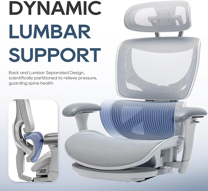 Ergonomic Mesh Office Chair with Footrest, Executive High Back Computer Desk Chair with Wide Headrest and Adjustable 3D Arms, Backrest, Tilt Lock and Lumbar Support-Grey - LeafyLoom