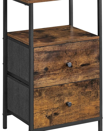 VASAGLE Nightstand, 24-Inch Tall Side Table with 2 Fabric Drawers and Storage Shelf, for Bedroom, Rustic Brown and Black ULGS025B01 - LeafyLoom