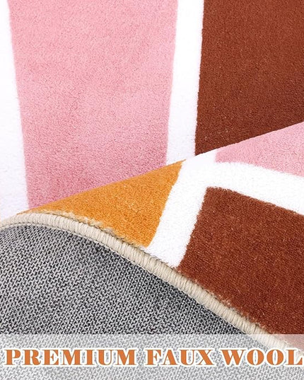 Topotdor Sun Rainbow Round Rug 4ft Boho Kids Nursery Rug, Colorful Washable Area Rug Ultra Soft Circle Classroom Rug Non-Slip for Bedroom Living Room Playroom Decor, Pink - LeafyLoom