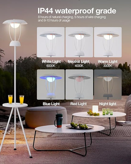 Outdoor Floor Lamp is Solar Powered, Equipped with Three Level Dimming Outdool Solar Lamp, and a Windproof Outdoor Floor Lamp with a Table, Suitable for Terraces, Decks, and Outdoor Spaces - LeafyLoom