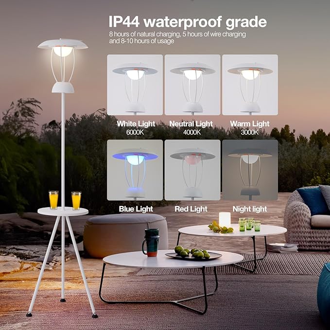 Outdoor Floor Lamp is Solar Powered, Equipped with Three Level Dimming Outdool Solar Lamp, and a Windproof Outdoor Floor Lamp with a Table, Suitable for Terraces, Decks, and Outdoor Spaces - LeafyLoom