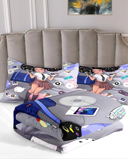 Black Girl Comforter Set Queen Size Bedding Sets for Girls Cute Black Girl Bedding Set African American Girl Soft Microfiber 3 Piece Queen Quilt Sets, 1 Comforter + 2 Pillowcases - LeafyLoom