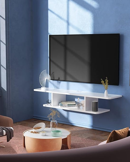 Floating TV Stand, Wall Mounted Entertainment Center and Cabinet Shelf, TV Console with Storage, Media Console for DVD Player, Space-Saving Under TV Shelf for Bedroom, Living Room (White) - LeafyLoom