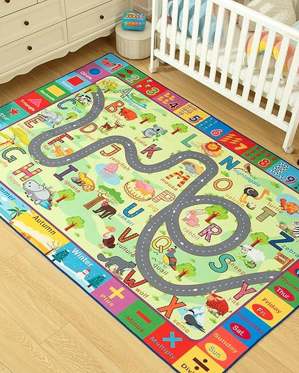 Terrug Kids Rugs for Playroom, Educational Classroom Rug for Kids Room, Washable Nursery Rug Carpet Non Slip Playroom Rug Play Mat for Learning ABC Rug, Numbers, Animal, Colors, Season, 4X6 Feet - LeafyLoom