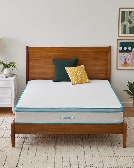 Linenspa 10 Inch Memory Foam and Spring Hybrid Mattress - Medium Feel - Bed in a Box - Quality Comfort and Adaptive Support - Breathable - Cooling - Perfect for a Guest Bedroom - King Size - LeafyLoom