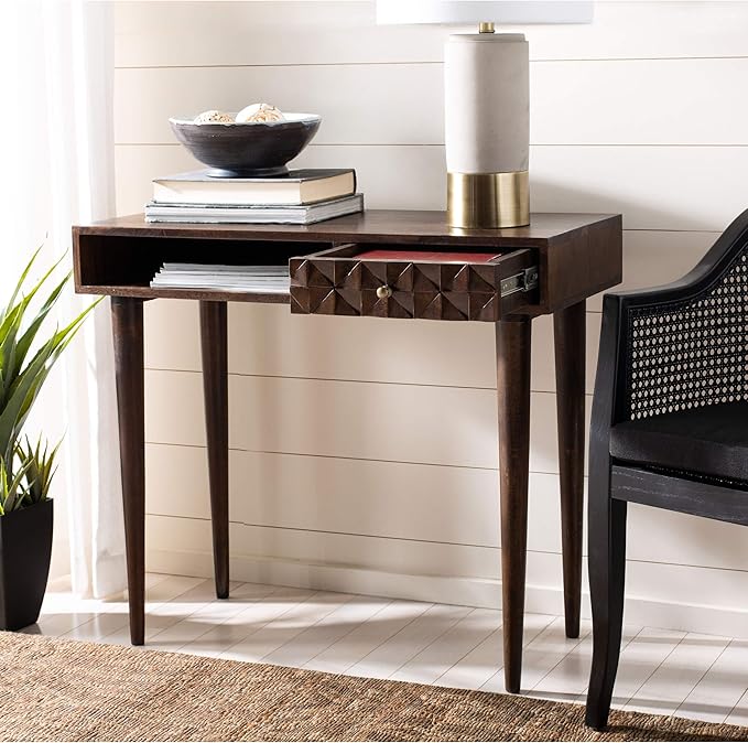 Safavieh Home Office Zinnia Modern Walnut Brown 1-drawer Desk - LeafyLoom