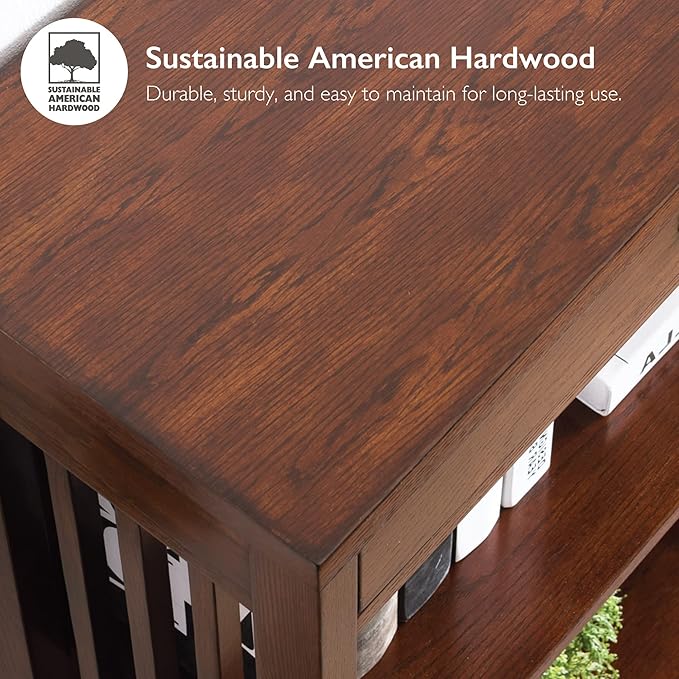 Leick Home 82262 Mission Mantel Height Bookcase with Slatted Sides and Top Drawer, Made with Wood & 8206 Mission Impeccable One Drawer Side Table with Shelf, Furniture, Medium Oak, Russet - LeafyLoom