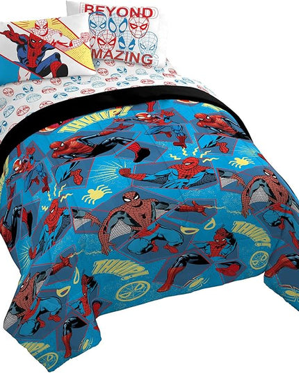 Marvel Spiderman Beyond Amazing 7 Piece Queen Size Bed Set - Includes Comforter & Sheet Set Bedding - Super Soft Fade Resistant Microfiber (Official Product) - LeafyLoom