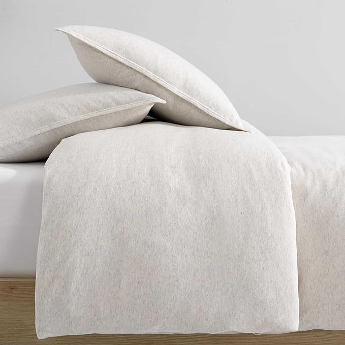 Calvin Klein - Queen Comforter Set, Luxuriously Soft Home Decor, Modern Cotton Melange Jersey Bedding (Ivory Grey Heather, Queen) - LeafyLoom