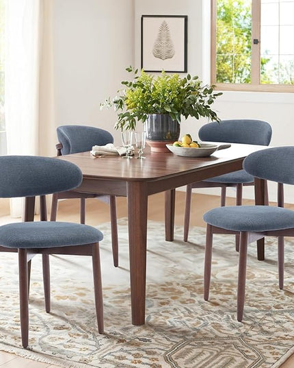 COLAMY Wooden Dining Chairs Set of 2, Modern Fabric Upholstered Kitchen Side Chairs, Farmhouse Dining Room Chair with Foot Pegs, Blue - LeafyLoom