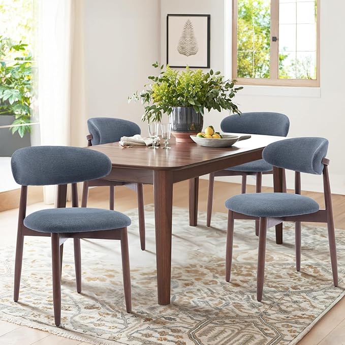 COLAMY Wooden Dining Chairs Set of 2, Modern Fabric Upholstered Kitchen Side Chairs, Farmhouse Dining Room Chair with Foot Pegs, Blue - LeafyLoom