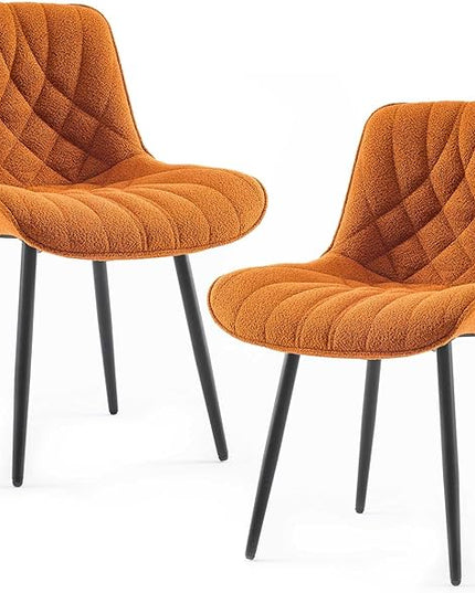 Elegant Dining Chair with Soft Padded Seat Armless Upholstered Kitchen Chairs Velvet Dining Table Chair with Curved Backrest for Kitchen Bedroom Side Dining Room, Set of 2, Orange - LeafyLoom