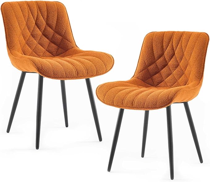 Elegant Dining Chair with Soft Padded Seat Armless Upholstered Kitchen Chairs Velvet Dining Table Chair with Curved Backrest for Kitchen Bedroom Side Dining Room, Set of 2, Orange - LeafyLoom