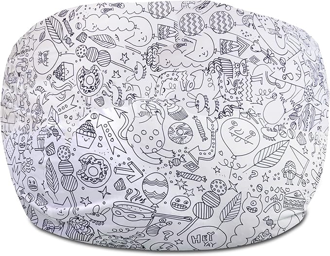 Posh Creations Structured Comfy Bean Bag Chair for Gaming, Reading, and Watching TV, 100in Round Classic Bean Bag, Canvas Coloring Fabric - Creatures - LeafyLoom