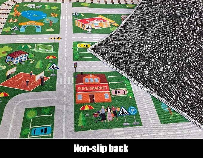 Kids Rug,Playroom Car Rug Play Mat,City Life Road Rug for Cars,Fun City Map for Track Toys,Carpet for Bedroom Boys (4'x2'7") - LeafyLoom