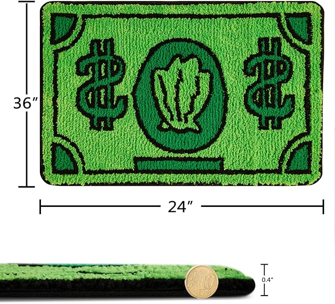 RoomTalks Cute Money Rug 2x3 Cartoon Funny Cool Small Throw Rugs for Girls Bedroom Kids Bathroom Kitchen Dorm Non Slip Machine Washable Soft Shag Accent Floor Rug, Unique Gift for Kids Girls - LeafyLoom