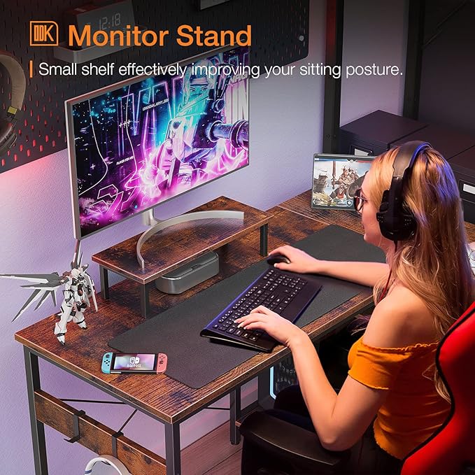 ODK L Shaped Computer Desk with Storage Shelves, 47 inch L-Shaped Corner Desk with Monitor Stand for Small Space, Modern Simple Writing Study Table for Home Office, Rustic Brown - LeafyLoom