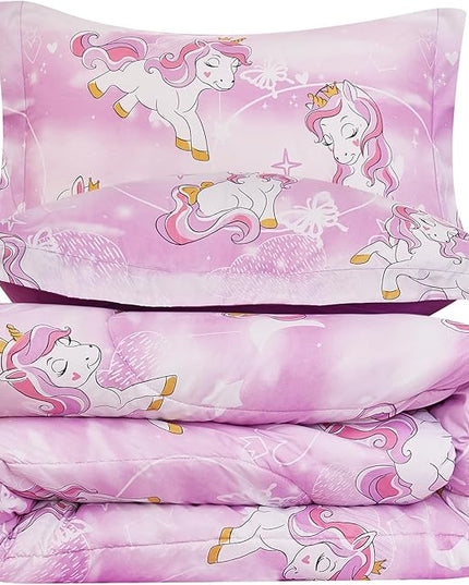 Unicorn Kids Comforter Set for Girls Twin, Cute Reversible Quilted Lavender Printed Bedding Set with Pillow Sham, Lightweight Soft Breathable Machine Washable Bed Set 2 Piece - LeafyLoom