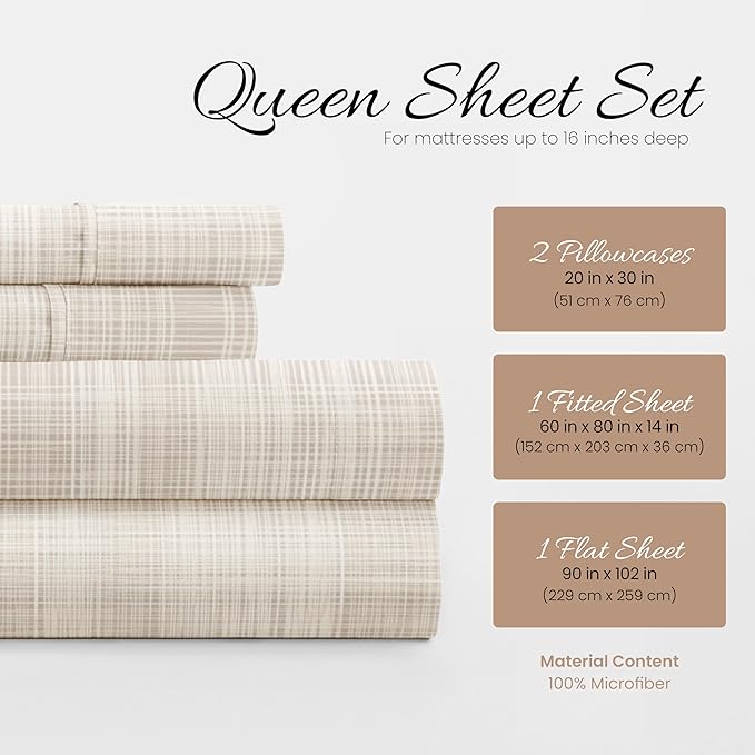 Linen Market 4 Piece Sheet Set Patterned, Queen, Thatch Ray - LeafyLoom