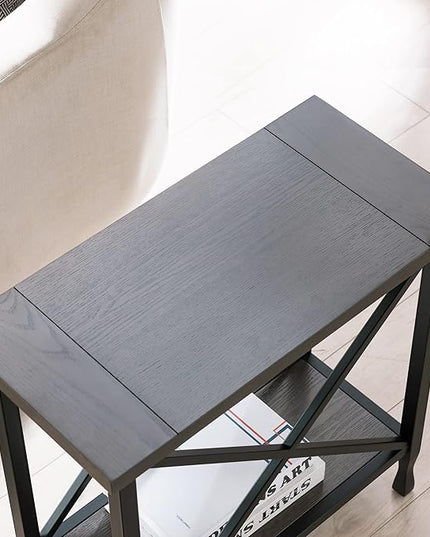 Leick Home Chisel & Forge Narrow Side Recliner Table with Shelf, Smoke Gray and Matte Black, 12" W - LeafyLoom
