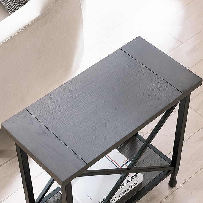 Leick Home Chisel & Forge Narrow Side Recliner Table with Shelf, Smoke Gray and Matte Black, 12" W - LeafyLoom