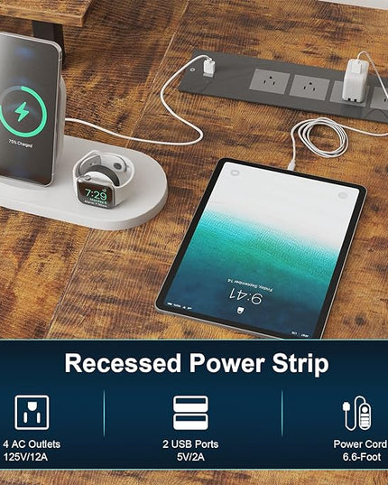 L Shaped Computer Desk with LED Light and Power Outlet, 47" Reversible L Shaped Desk with Monitor Stands and Drawers, Gaming Desk with Shelves and 2 Hooks for Home Office Bedroom - LeafyLoom