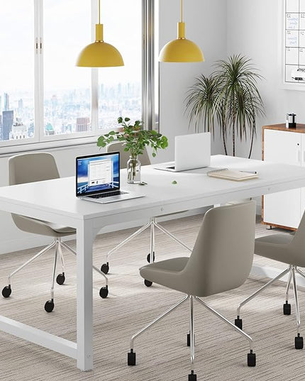 Tribesigns Modern Computer Desk, 63 x 31.5 inch Large Executive Office Desk Computer Table Study Writing Desk Workstation for Home Office, Spliced Desktop, White - LeafyLoom