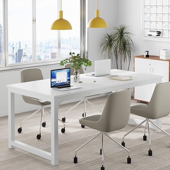Tribesigns Modern Computer Desk, 63 x 31.5 inch Large Executive Office Desk Computer Table Study Writing Desk Workstation for Home Office, Spliced Desktop, White - LeafyLoom