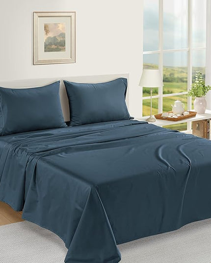 LANE LINEN Luxury 100% Egyptian Cotton Bed Sheets - 1000 Thread Count 4-Piece Full Set Long Staple Bedding Sateen Weave Hotel Fits Upto 17" Mattress Dark Denim - LeafyLoom