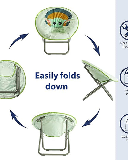 Idea Nuova Disney Star Wars The Mandalorian, Grogu aka The Child Toddler 19” Folding Saucer Chair with Cushion, Polyester, Ages 3+ - LeafyLoom