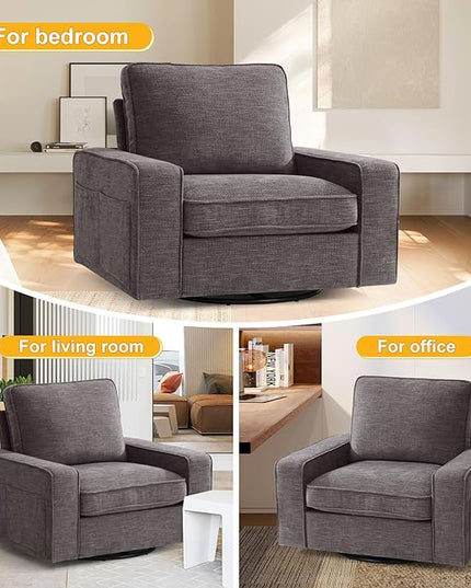 EASELAND Oversized Accent Chair, Reading Chair with Upholstered Chenille Fabric, Sofa Chair with Armrest, Single Sofa Chair for Living Room, Swivel Chair with Wooden Legs, Comfy Chair for Small Spaces - LeafyLoom