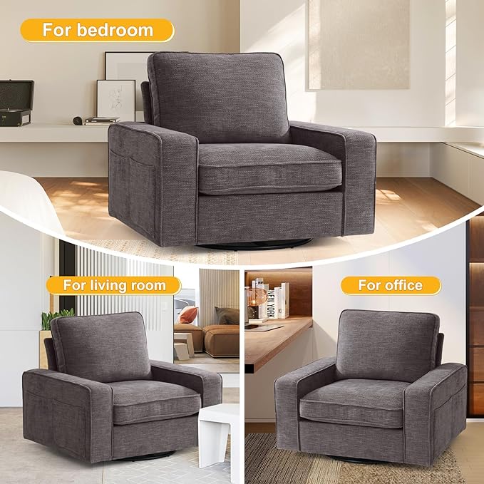 EASELAND Oversized Accent Chair, Reading Chair with Upholstered Chenille Fabric, Sofa Chair with Armrest, Single Sofa Chair for Living Room, Swivel Chair with Wooden Legs, Comfy Chair for Small Spaces - LeafyLoom