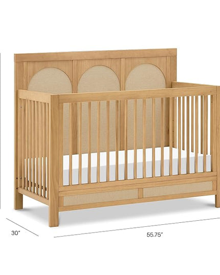 Namesake Eloise 4-in-1 Convertible Crib in Honey and Performance Sand Eco-Weave, GREENGUARD Gold Certified - LeafyLoom