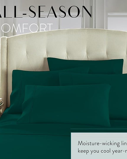 Danjor Linens King Size Sheets Set - 6 Piece Set Including 4 Pillowcases - Deep Pockets - Breathable, Soft Bed Sheets - Wrinkle Free - Machine Washable - Forest Green King Bed Sheets - 6 pc - LeafyLoom