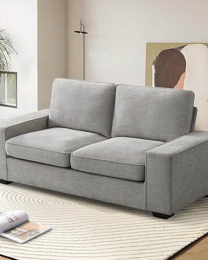EASELAND 71" Loveseat, Small Chenille Loveseat for Small Spaces, 2-Seater Modern Deep Seat Couch with Removable Back and Cushions, Lounge Sofa for Bedroom with Wood Legs and Fluffy Armrest (Grey) - LeafyLoom