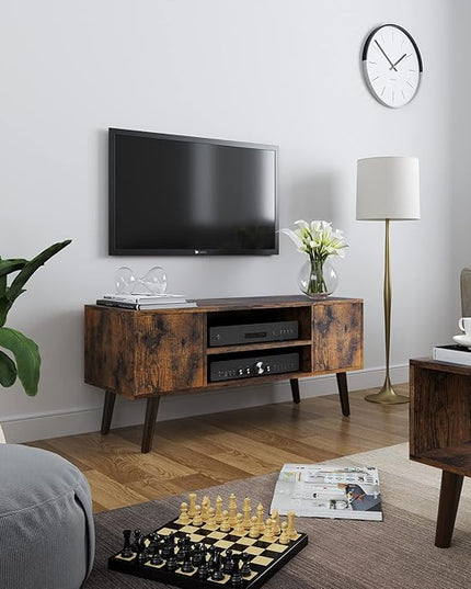 VASAGLE Retro TV Stand for Televisions up to 42 Inches, Mid-Century Modern Entertainment Center, 43.4”, Rustic Brown - LeafyLoom