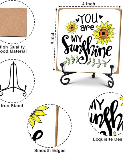 You Are My Sunshine Motivational Desk Decor, Sunflower Wood Plaque with Stand Decorations for Woman Office Home Bathroom -A38 - LeafyLoom