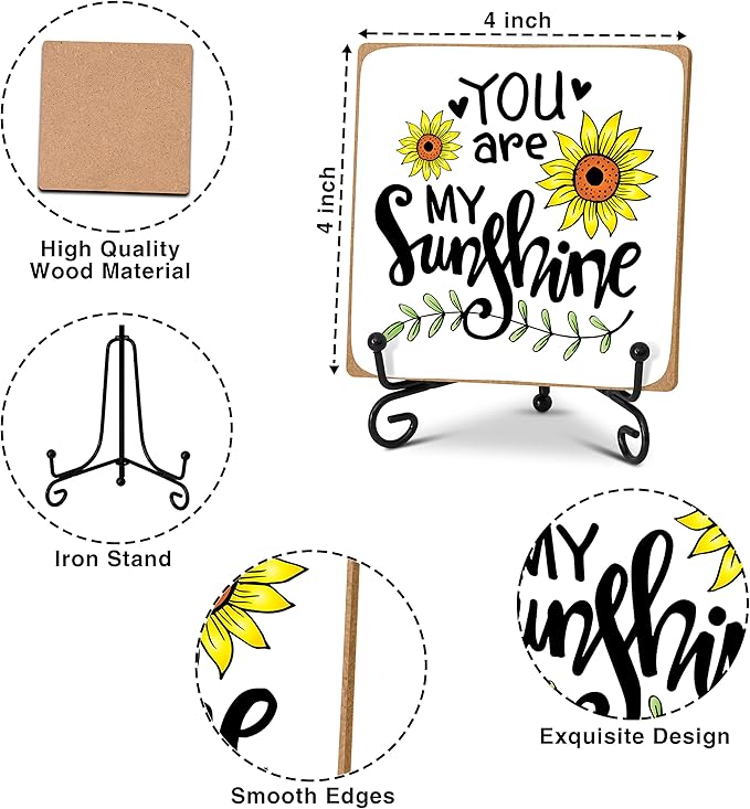 You Are My Sunshine Motivational Desk Decor, Sunflower Wood Plaque with Stand Decorations for Woman Office Home Bathroom -A38 - LeafyLoom